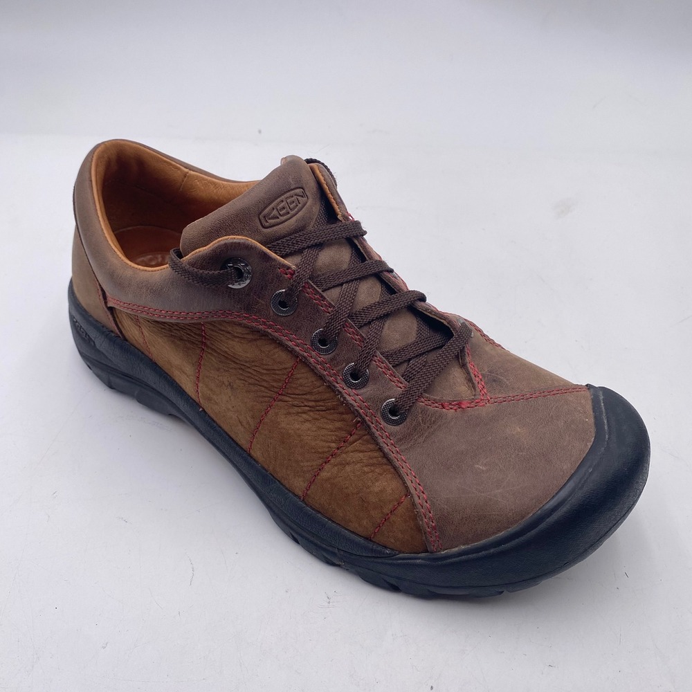 KEEN Presidio Leather Walking Shoes Womens 10 Brown Red Contrast Stitch Outdoor